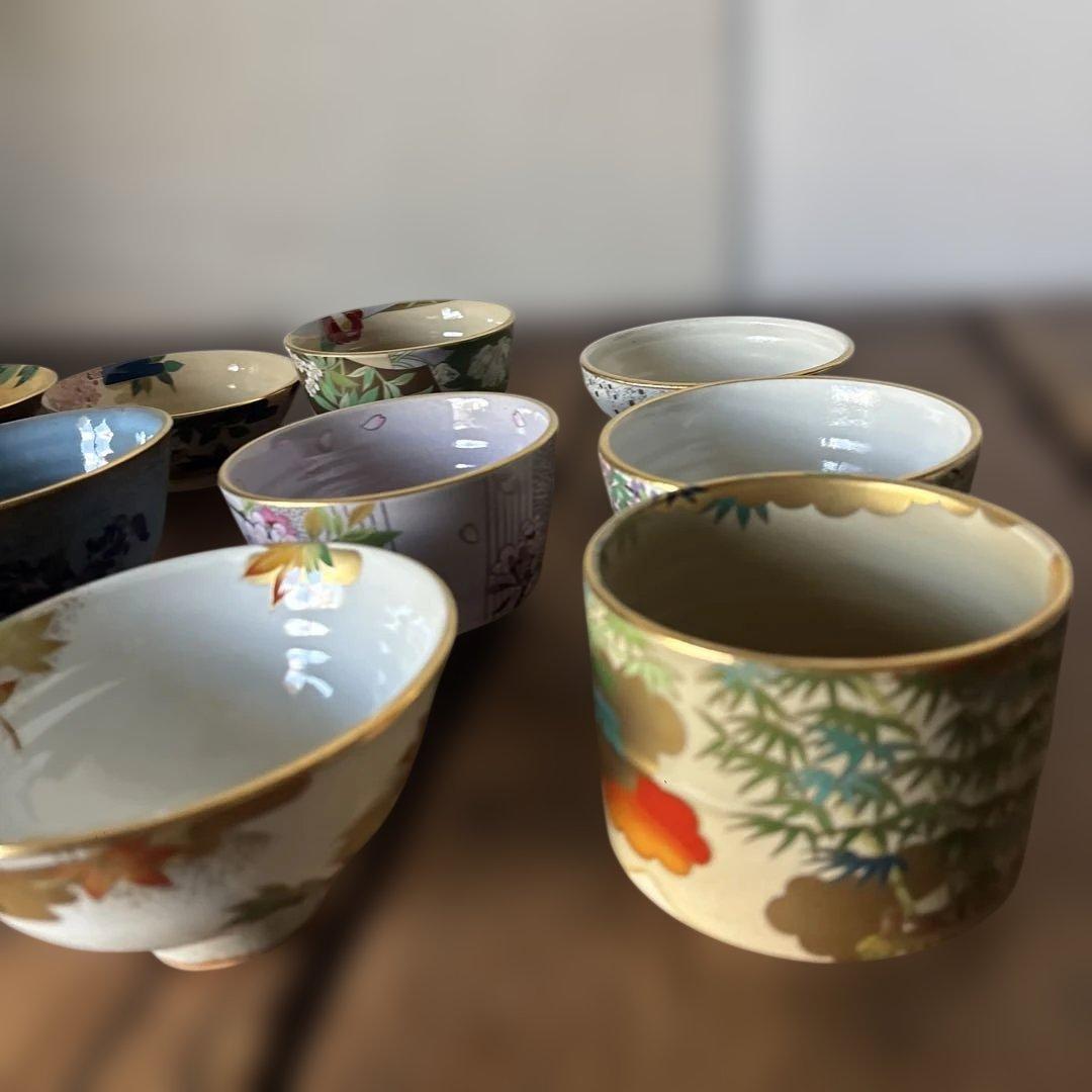 御所の花 十二ヶ月抹茶茶碗セット 桑野むつ子　12点