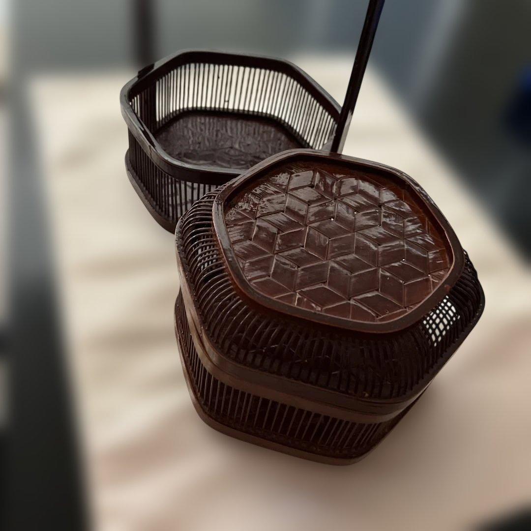 菓子器 茶色の六角形バスケット