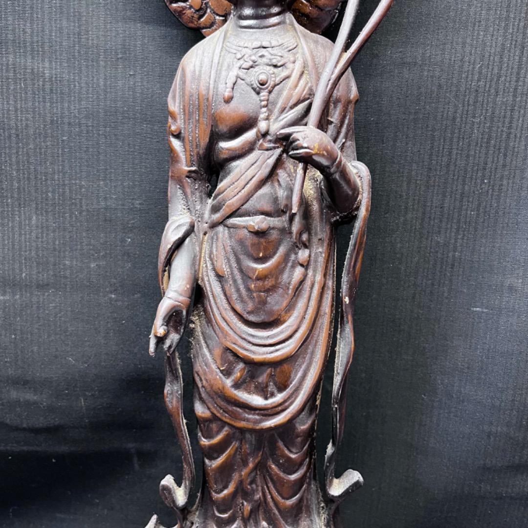 ▽Kd前前1014 金属製 正観音菩薩 仏像 蓮 仏教美術