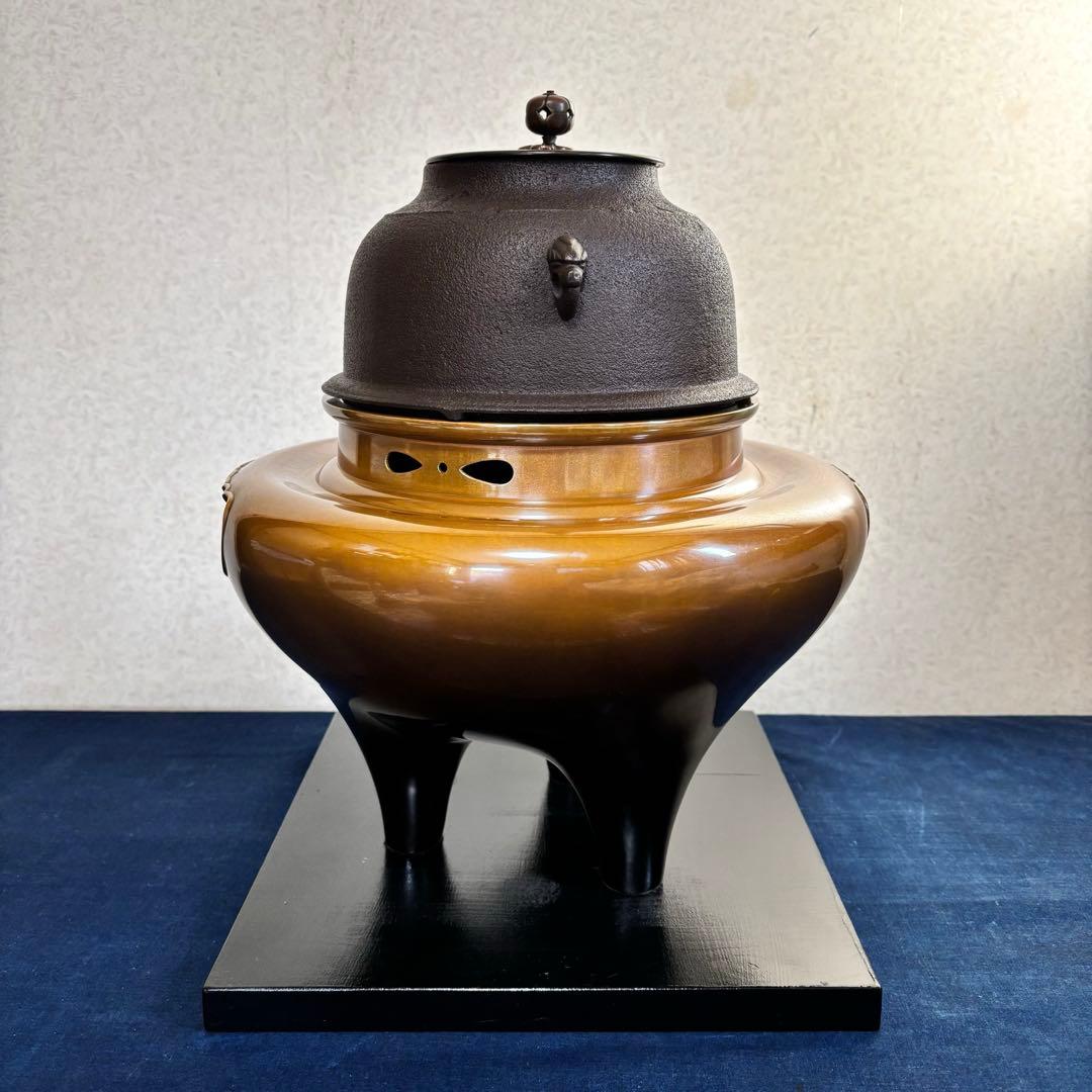 風炉 茶釜 電熱器 唐銅朝鮮風炉釜 野々田製電熱器 敷板 茶道具 お点前道具