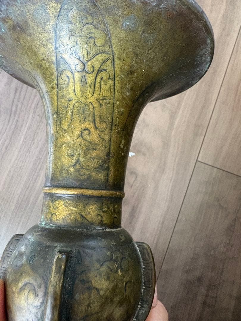古董 銅製花觚 時代物