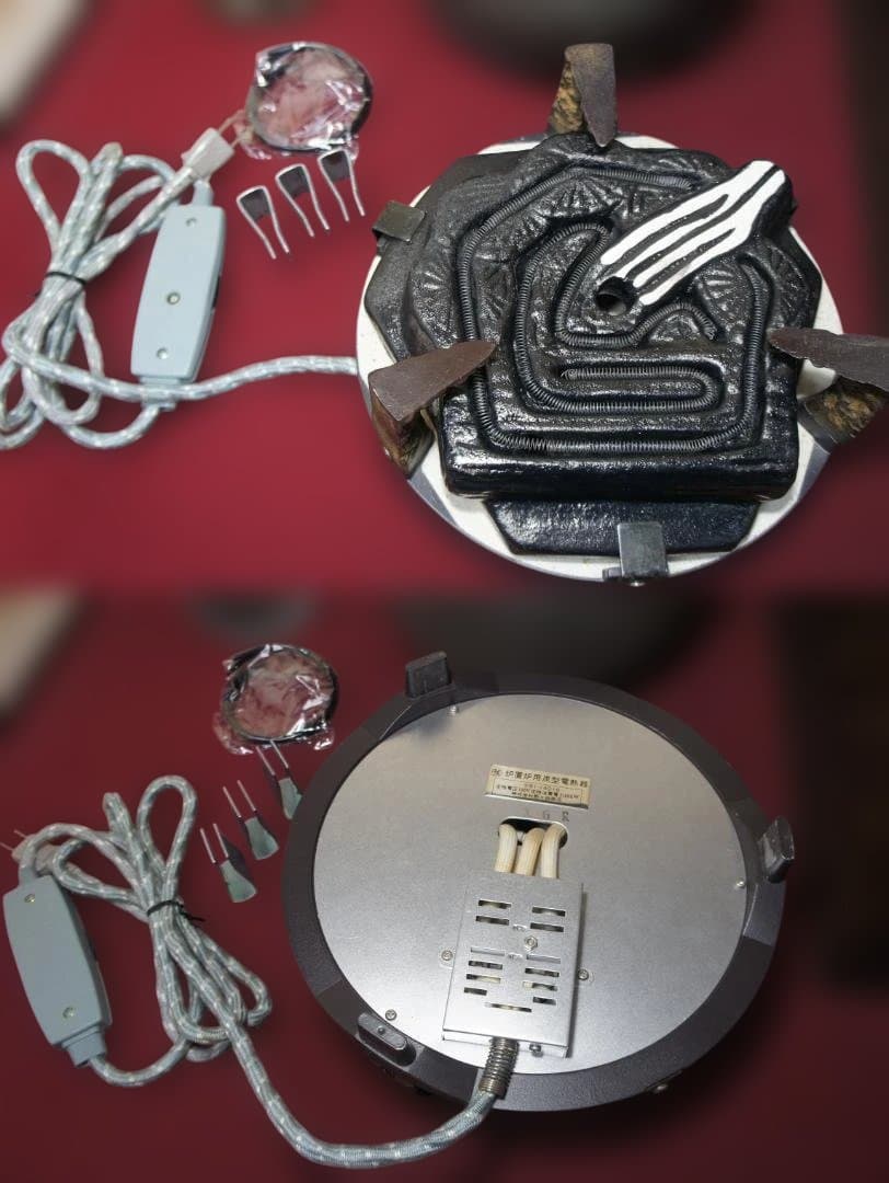 ☆美品 本桑置炉 在銘 炉釜 丸釜 釜鐶 置炉用600w炭型電熱器 送料込み