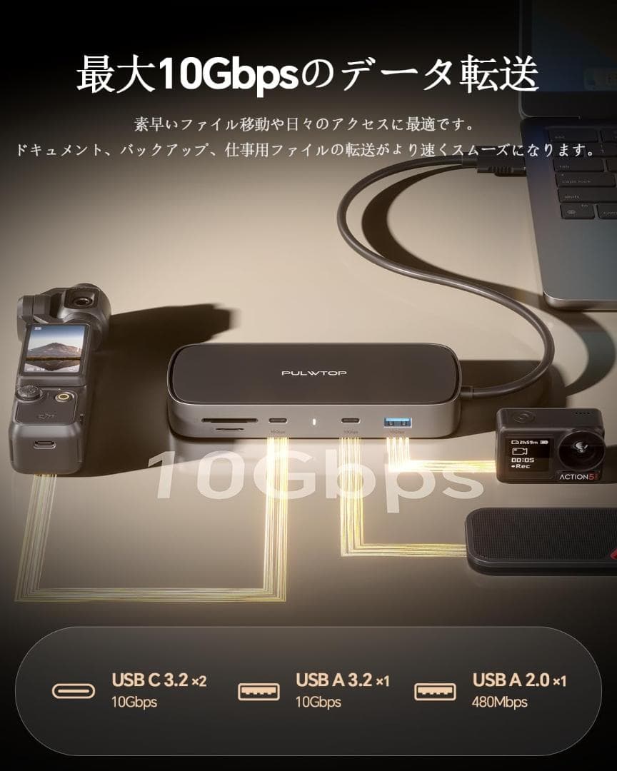 MacBook Pro/Air用 10in1 ドッキングステーション 4K対応