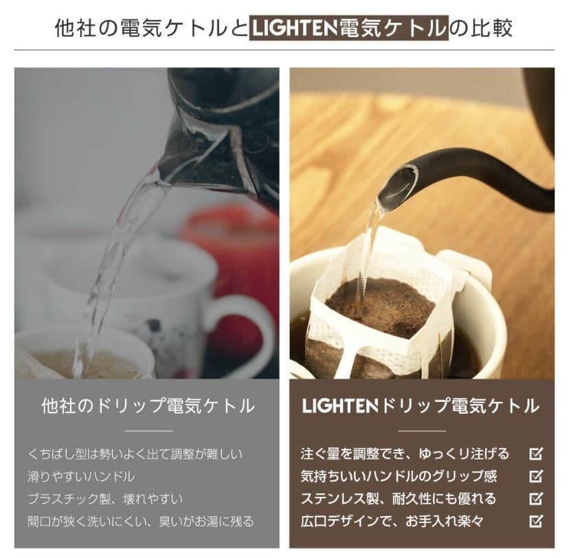 電気ケトル 800ml 湯沸かし器 ステンレス 空焚き防止機能 黒