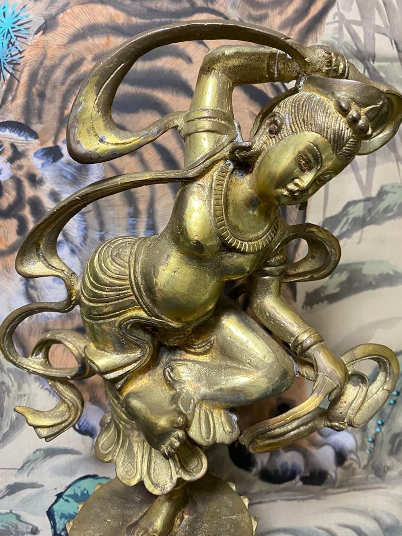 清朝　時代　銅造　仏　立像　踊る女性　検仏教美術仏像金銅仏鍍金中国珍品。
