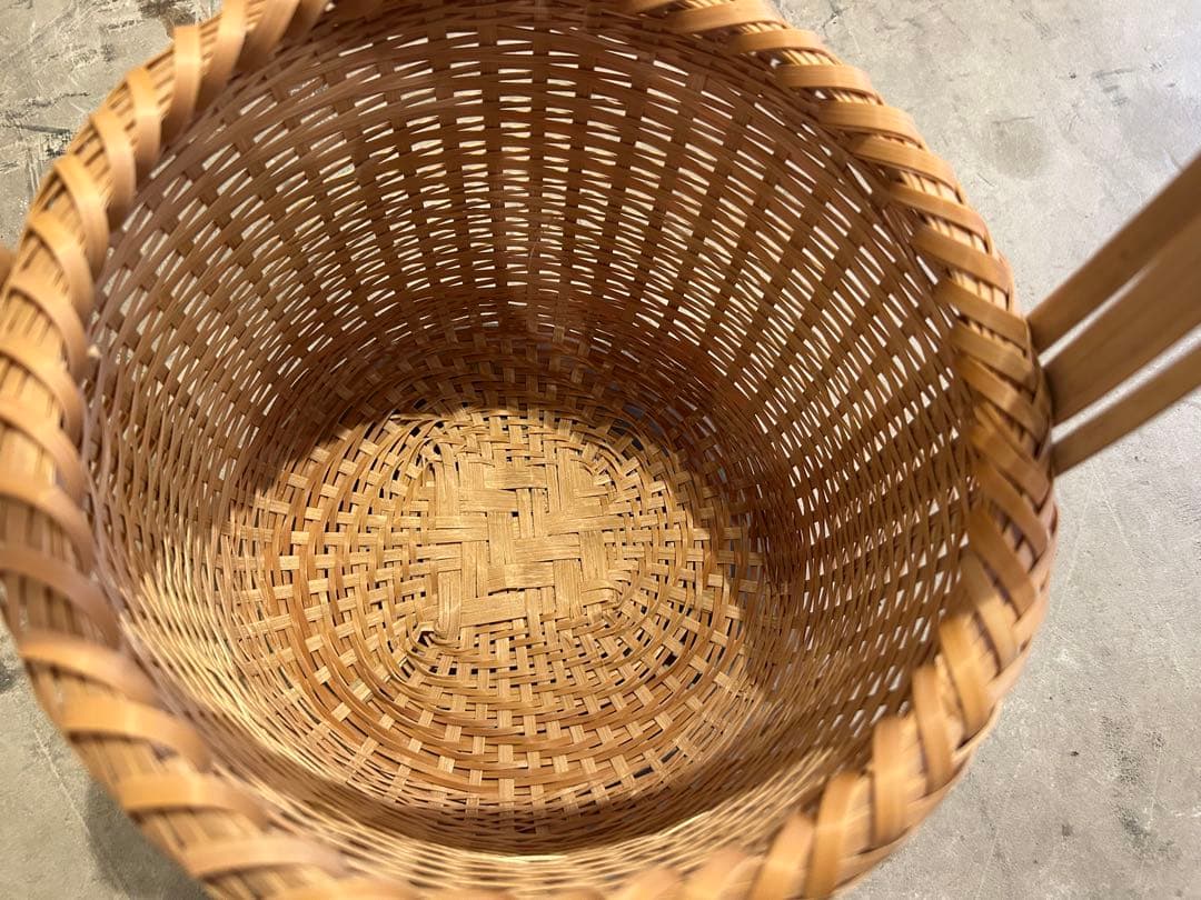 鹿児島竹細工　創作竹芸　とみなが　竹籠　ワンハンドル　湯籠　野菜籠　新品　未使用