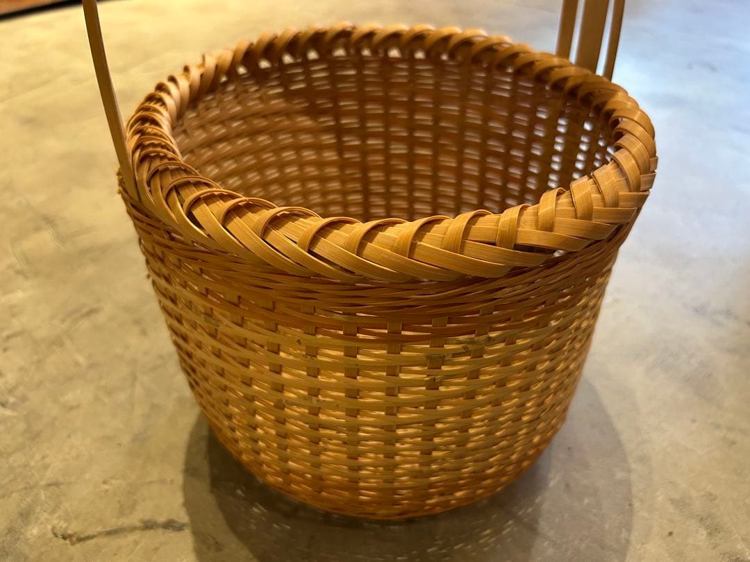 鹿児島竹細工　創作竹芸　とみなが　竹籠　ワンハンドル　湯籠　野菜籠　新品　未使用