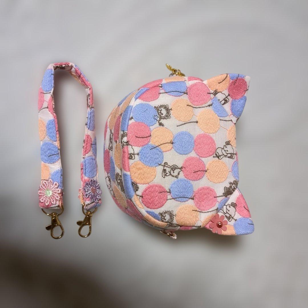 専用…ユキエモン刺繍バルーンランド…ピンク系 コロンと猫ポーチ
