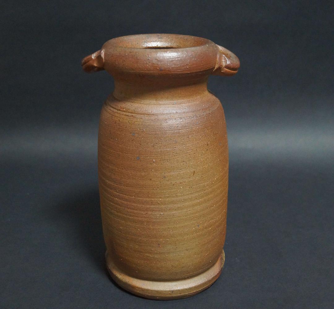 備前焼作家 小西陶古 双耳付窯変花入 花器 花瓶 花生 高22㎝ 茶道具 華道具