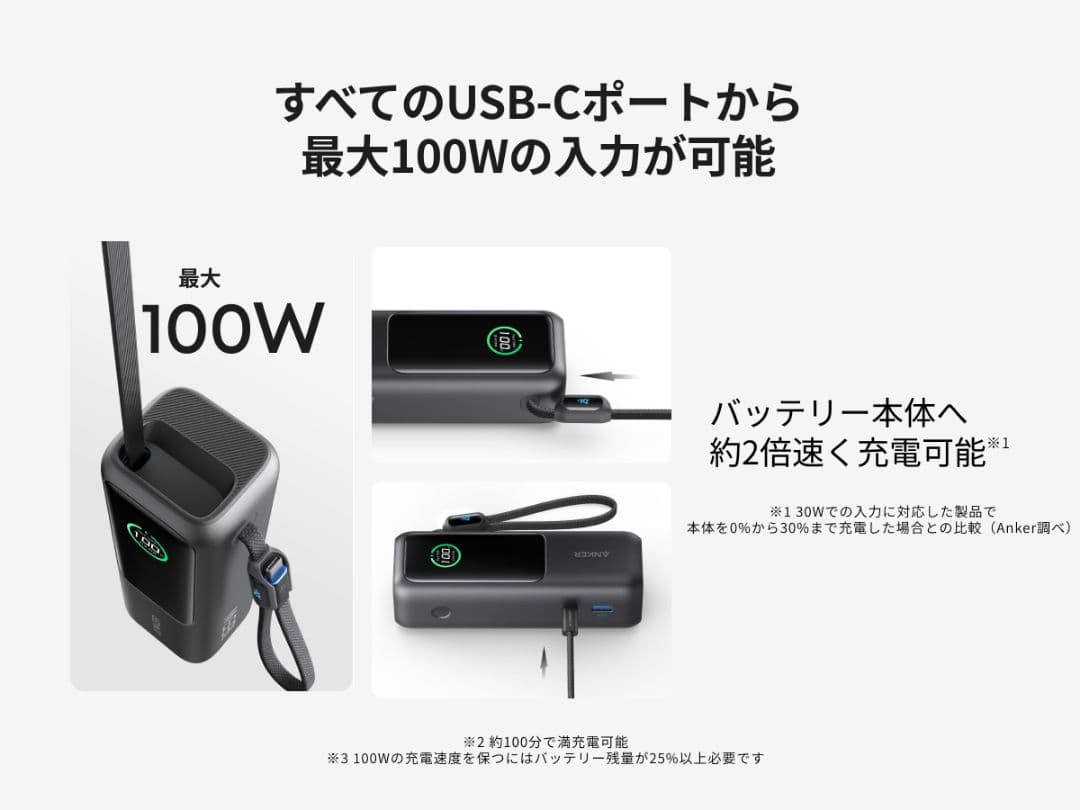 【新品】Anker Power Bank (25000mAh, 巻取USB-C)