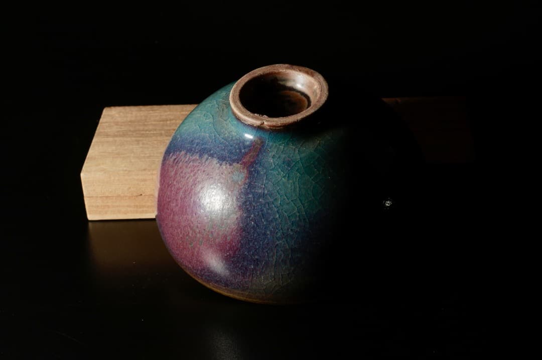 中古 鈞窯 天藍釉 紫紅斑 盃 茶碗 酒器 中国陶磁 中国美術 CL0008