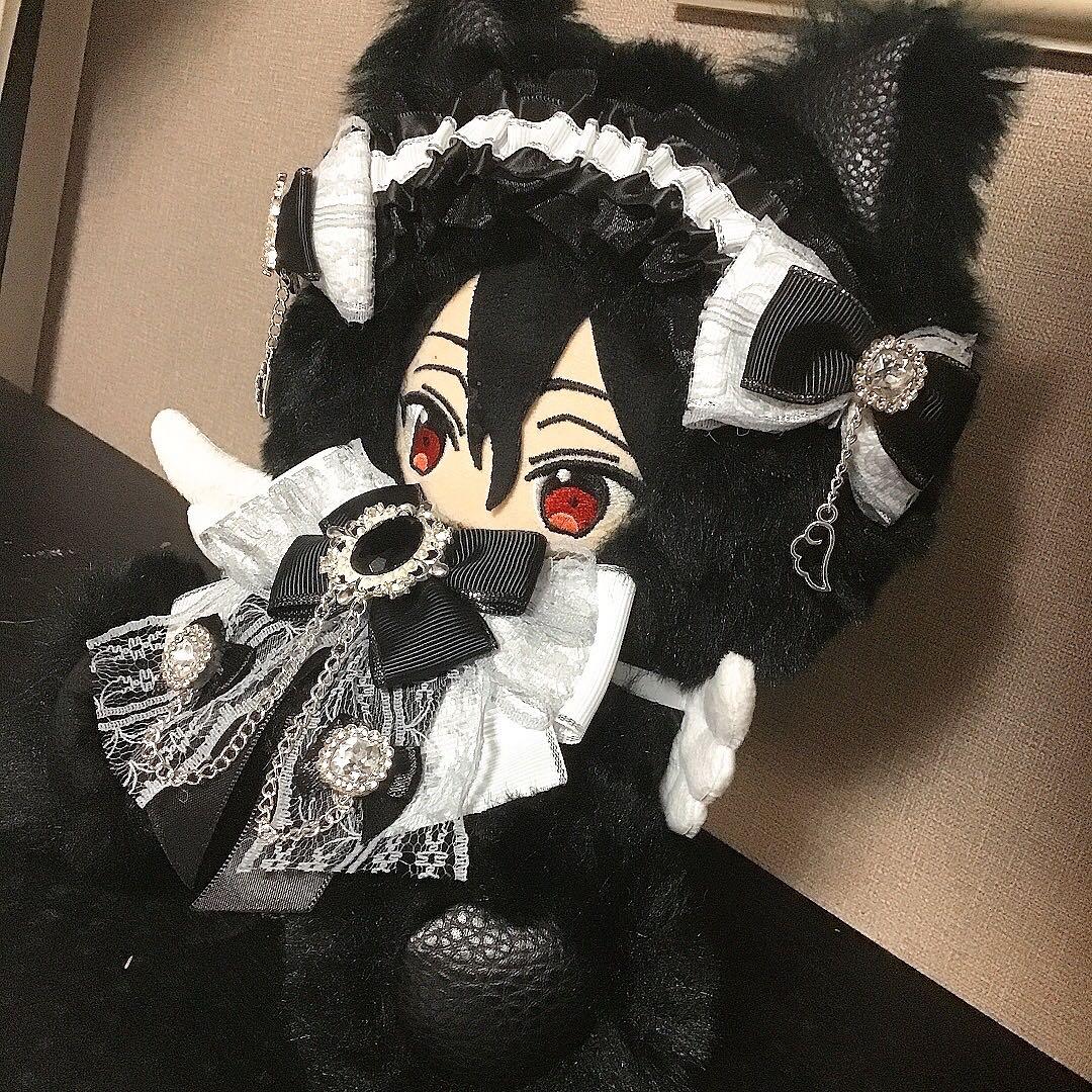 【116】おすわり　ねこ　黒　天使　ぬい服　16cm 着ぐるみ