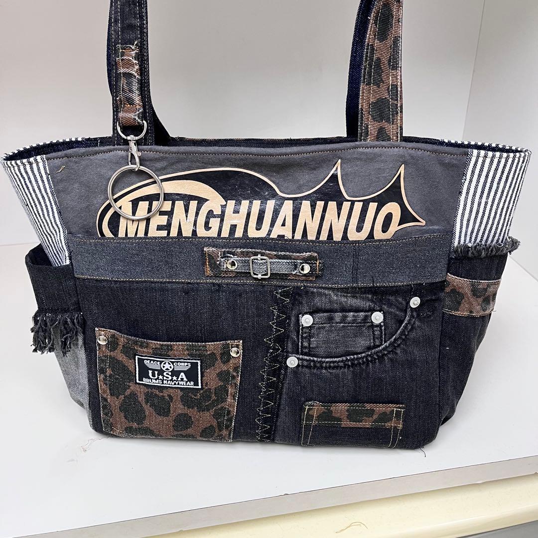 デニムリメイクバック　トートバッグ ショルダー　big size ハンドメイド