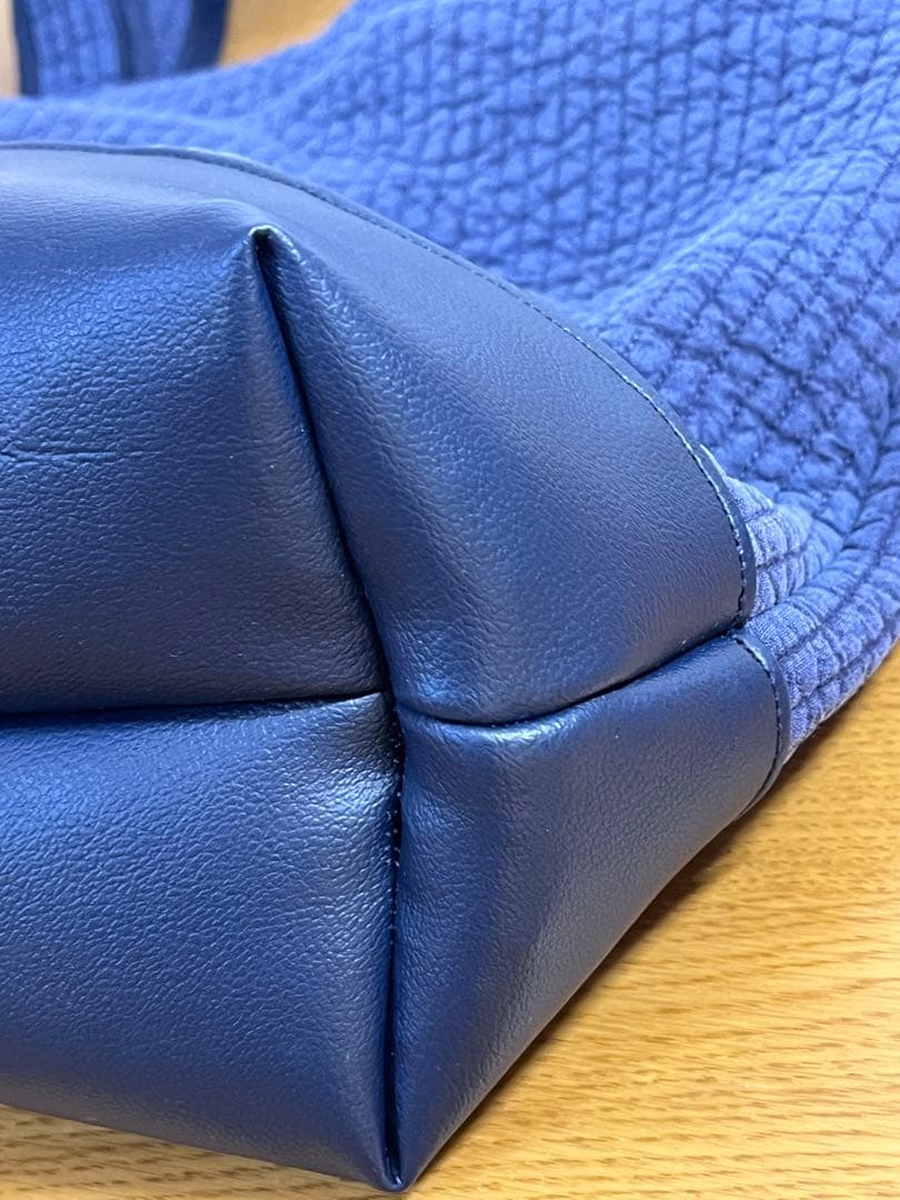 ヌビ生地×合皮/刺繍トートバッグ　紺色