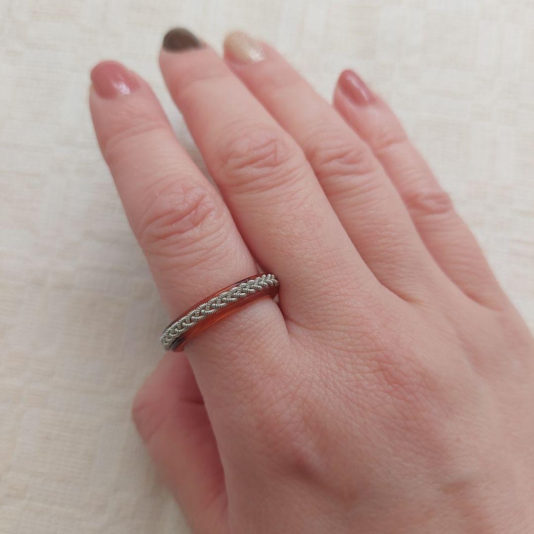 pewter ring Amber 三つ編みリング