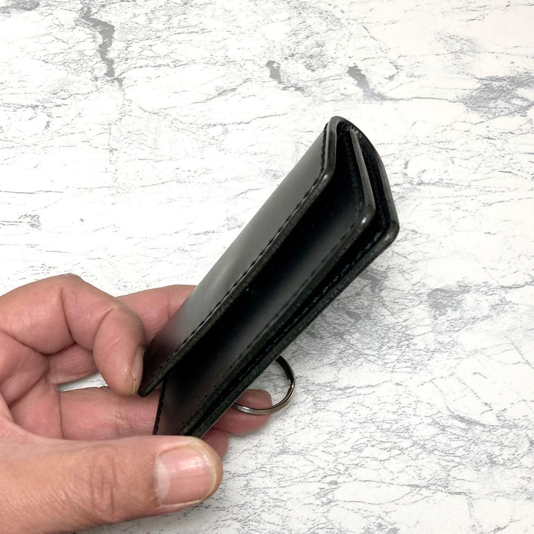 本革 総手縫い イタリアンレザー キーリング付き ミニ財布 黒 カードケース 鍵