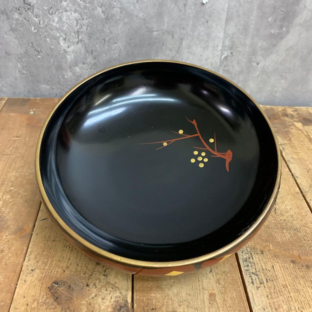 D-5 【特撰】本漆塗 菓子器 朱画 蒔絵 漆器 飛騨高山 けやき工芸 共箱付き
