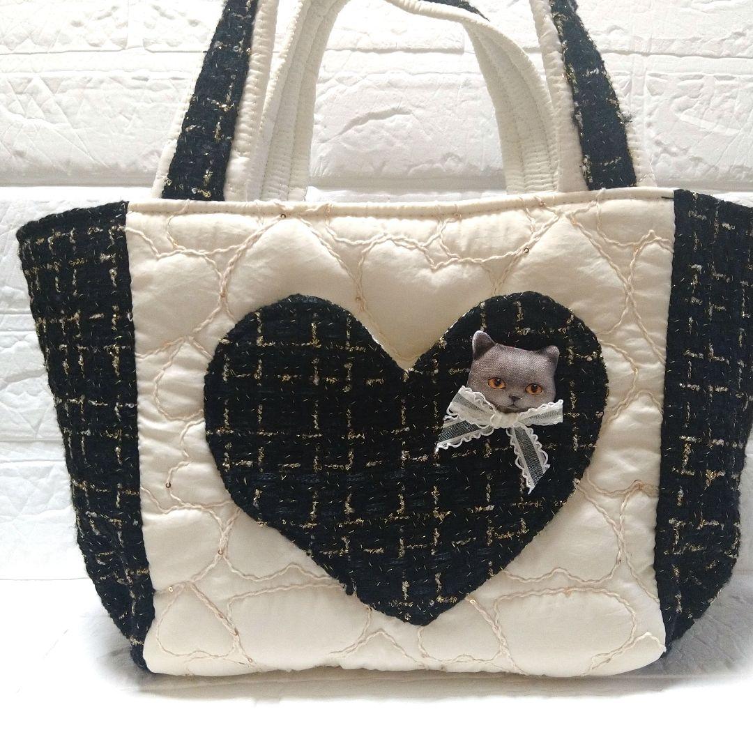 ゆ*ら様 コヤンイサムチョン☆ころりんトートバッグ　ハート刺繍＆ツイード黒　ラブ
