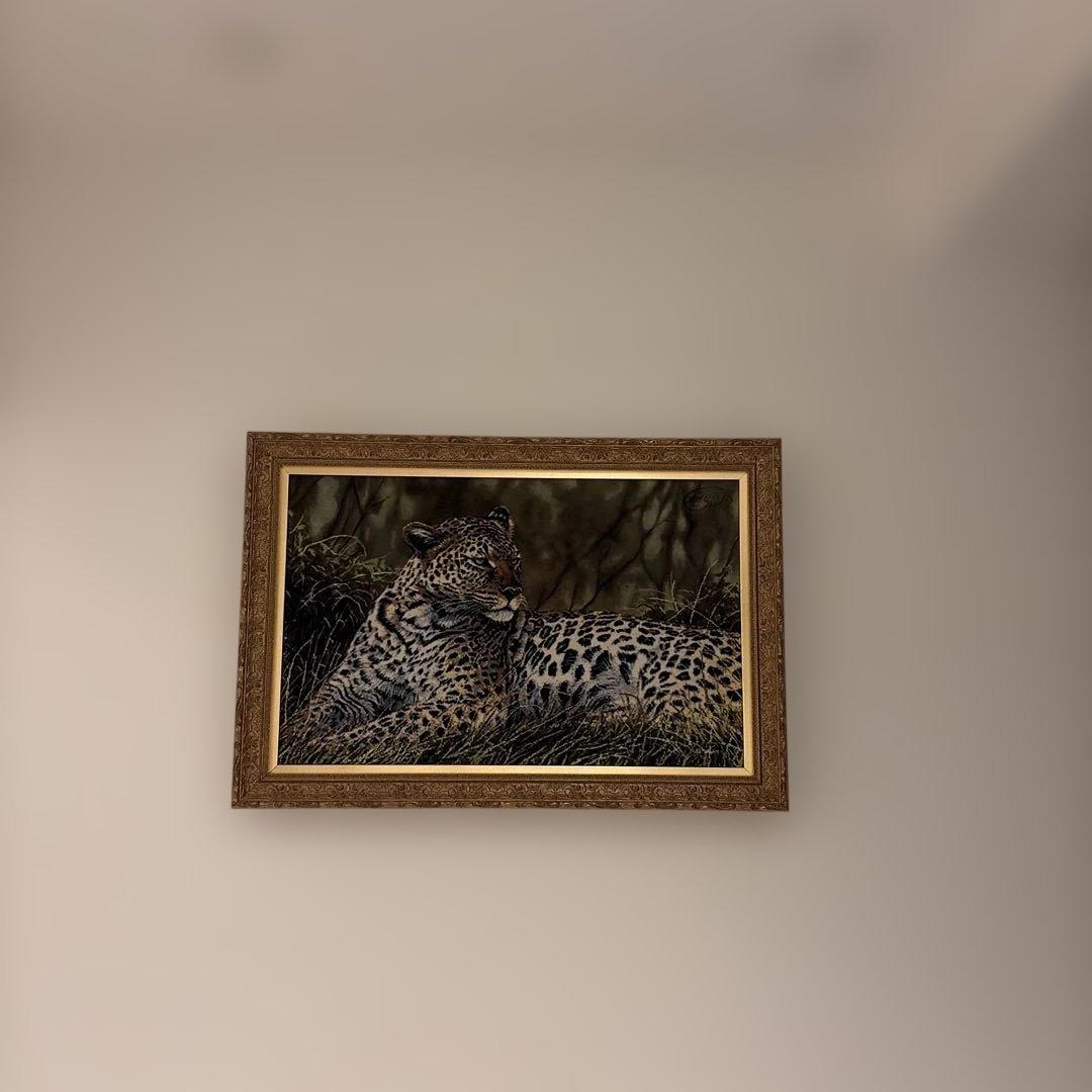 絨毯絵画　豹　イランタブリーズ絨毯
