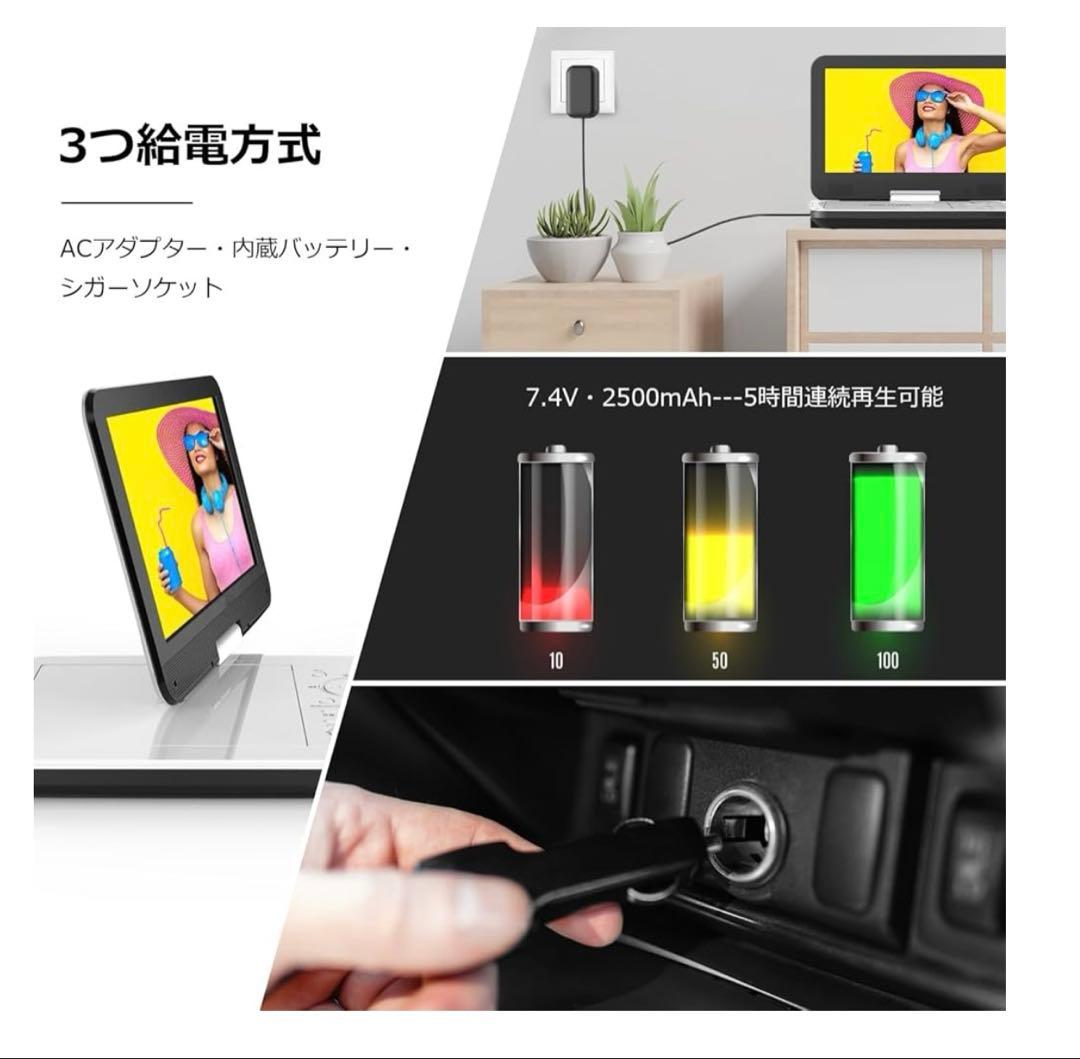 【新機種】 ポータブルDVDプレーヤー 12.5型 車載用ホルダー付き