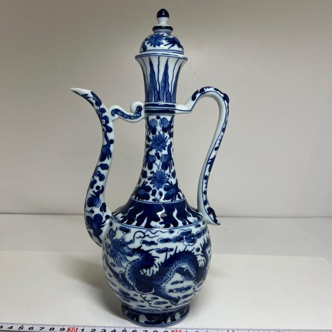 中国美術　青花水次　高さ31.5cm 東K8-0330②タサオ
