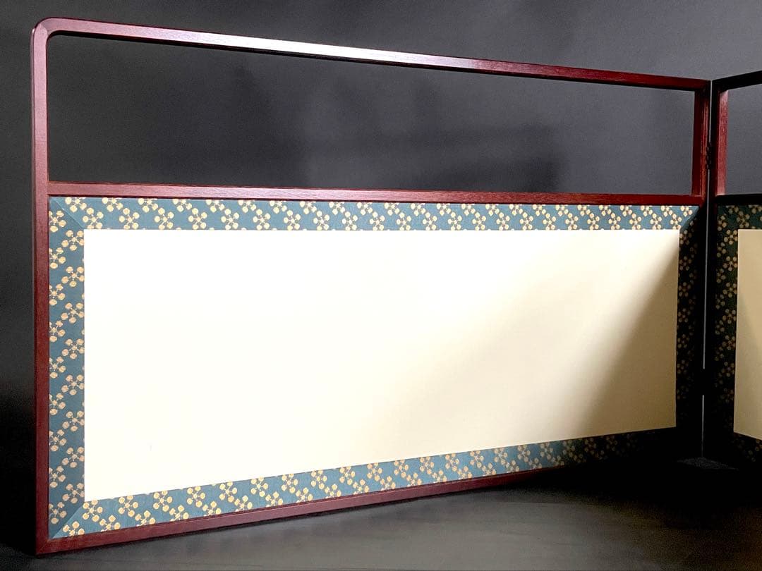 【美品】「母」 網代 利休梅 両面使い 上透かし 桑縁 風炉先屏風 紙箱 （⑨）