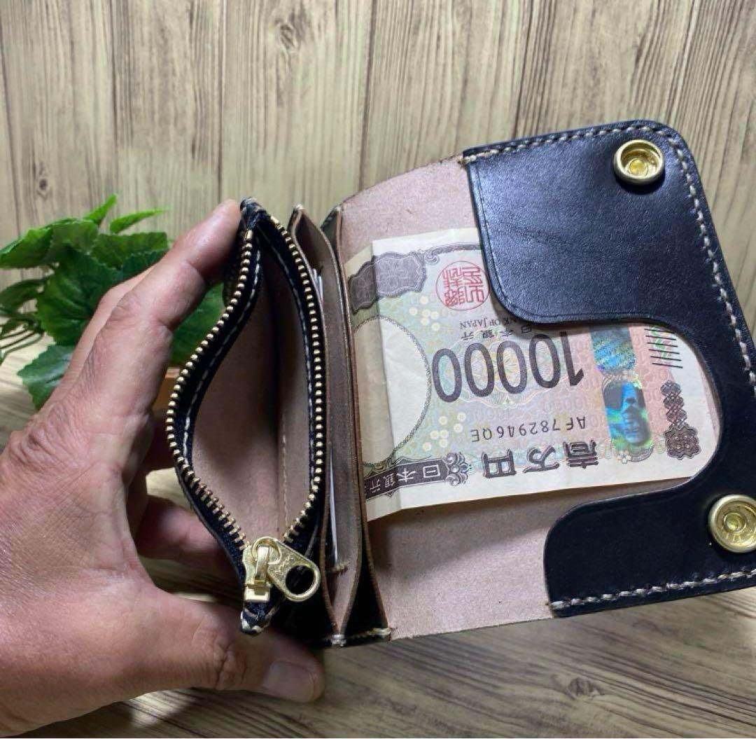 ミドルトラッカーウォレットブラック丘染め（茶芯）1