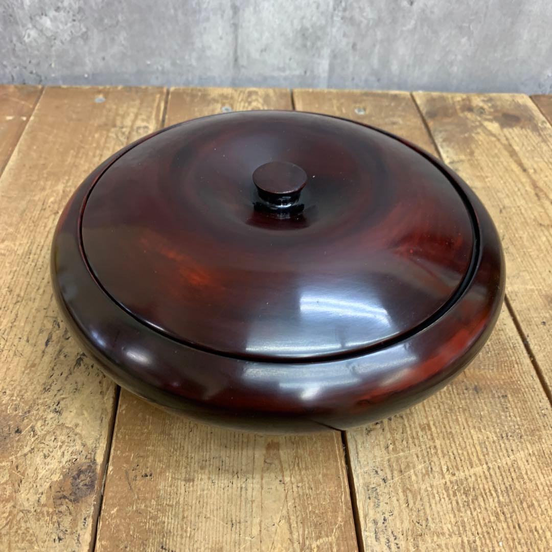 D-4 【極美品】伝統工芸 漆器 菓子器＆丸盆セット 溜塗風 天然木 茶道具
