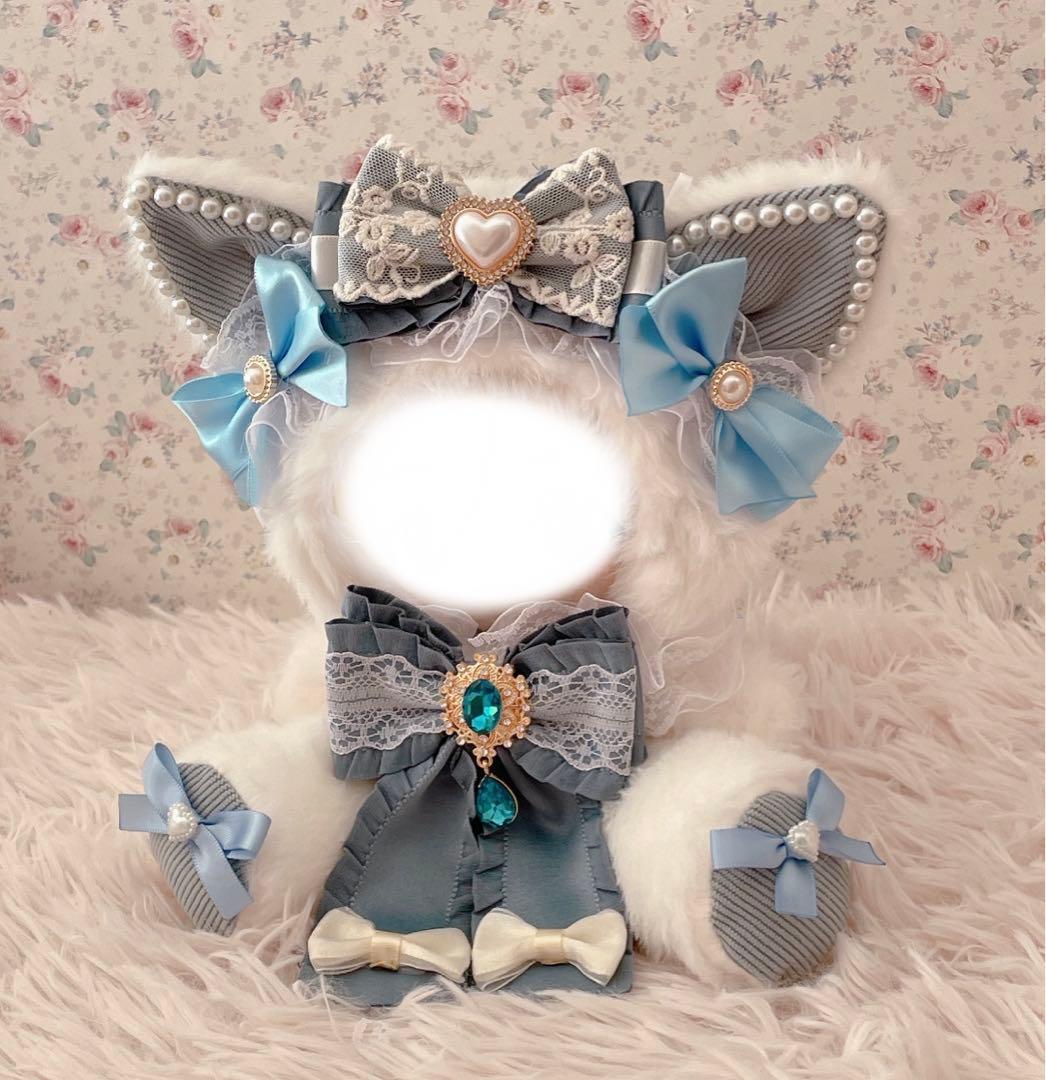 １６cm♡おすわりver.ぬい服♡猫の着ぐるみ♡姫系ぬいぐるみ♡ホワイト×水色