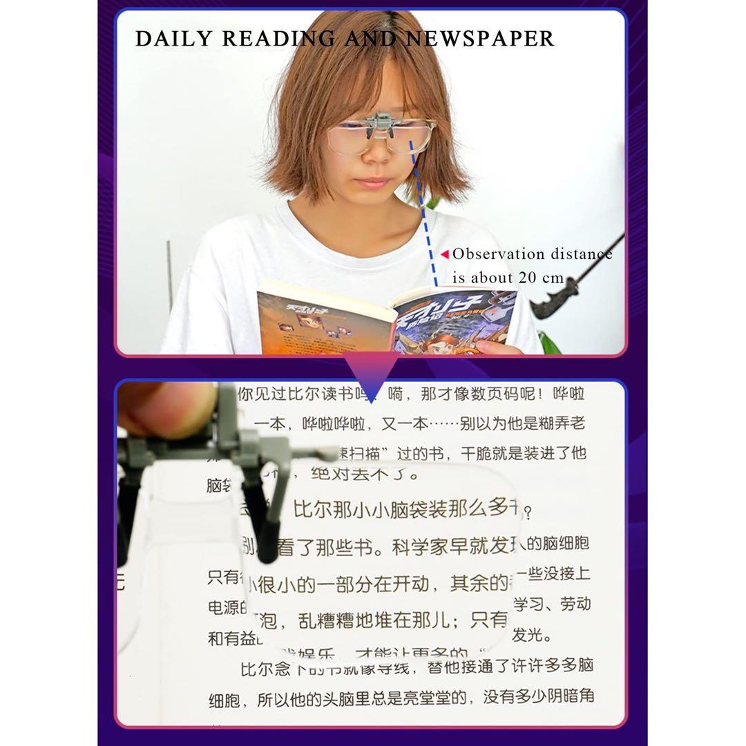 ◯クリップオン2X眼鏡拡大鏡、ハンズフリークリップ&フリップアップ虫眼鏡 ルーペ