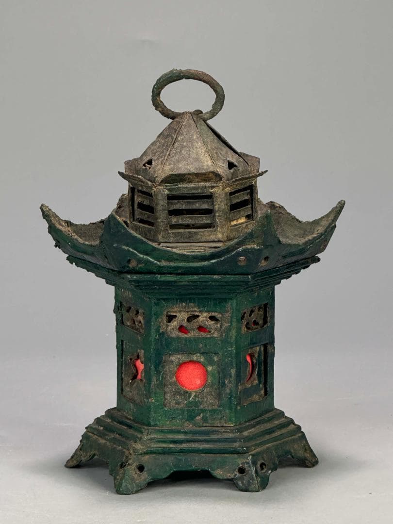 UM16日本美術吊灯籠 江戸期 仏教美術 寺院灯篭 神仏具 古銅灯籠 六角灯籠