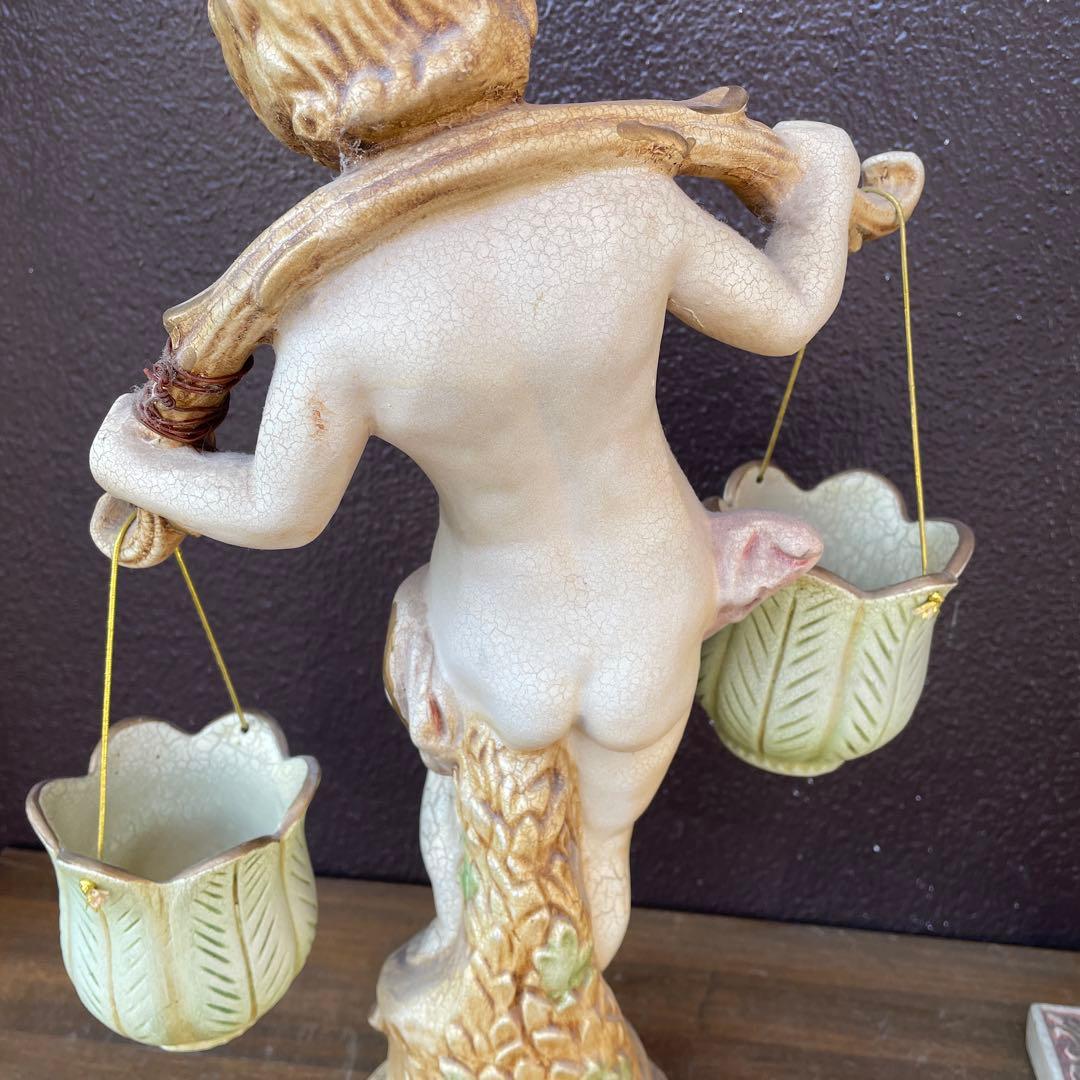 陶器製 天使の像と装飾柱 セット