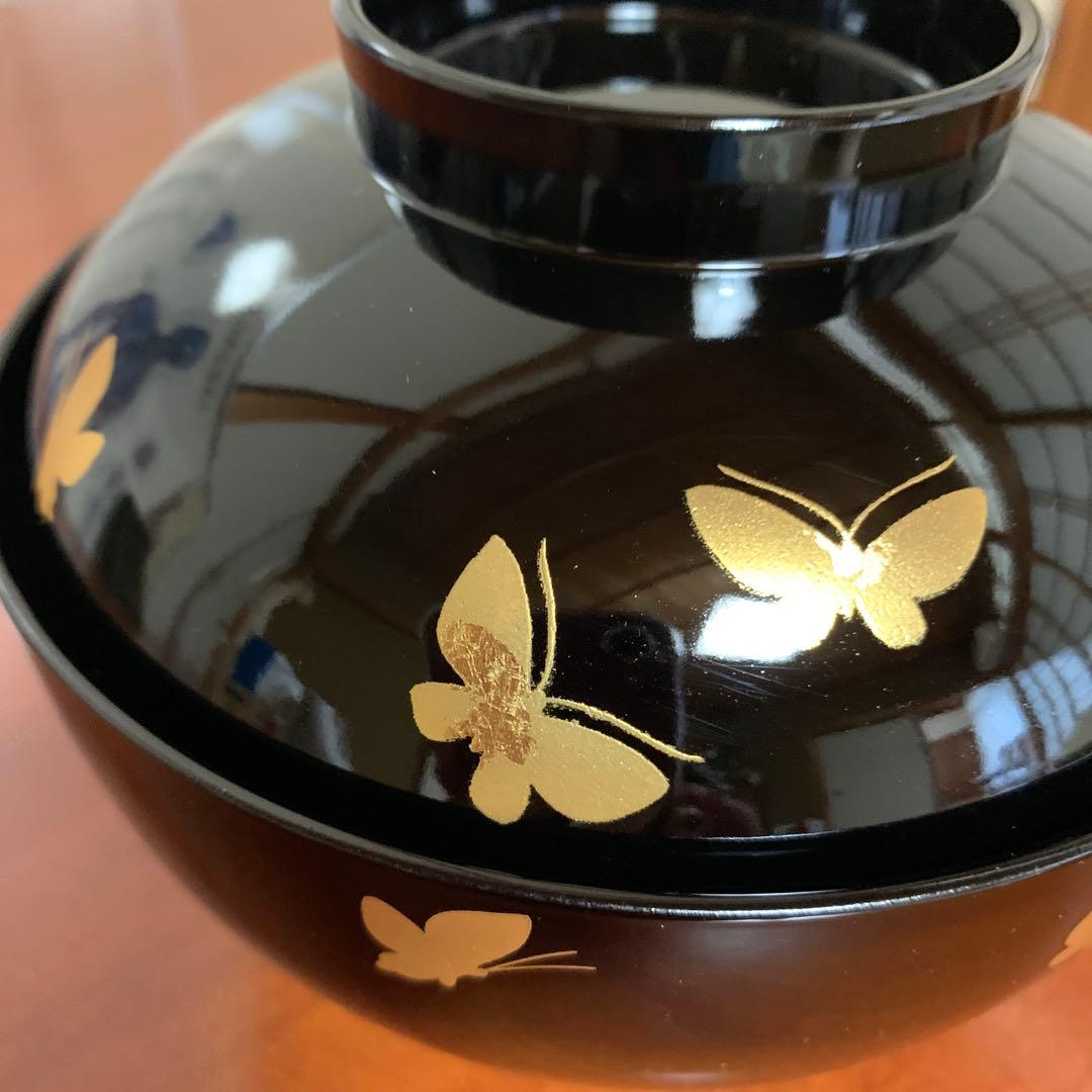 HANAEMORI CHIKICHIC 黒色蝶金箔漆器椀 5客揃