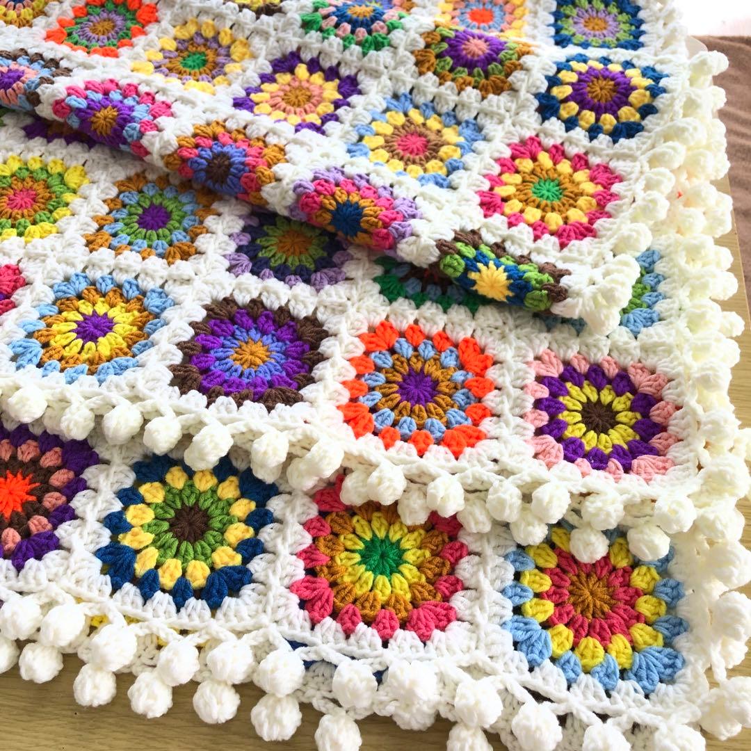 ハンドメイド ブランケット グラニースクエア モチーフ編み かぎ針編み