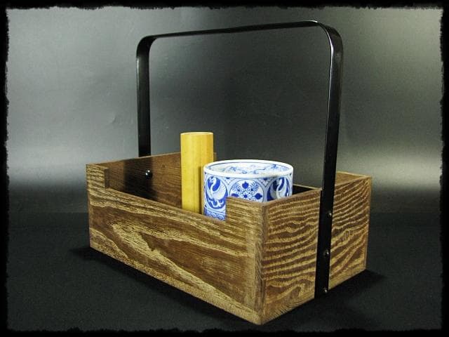 桑 手付 莨盆 染付 火入 竹筒莨入 煙草盆 茶道具 喫煙具 g19
