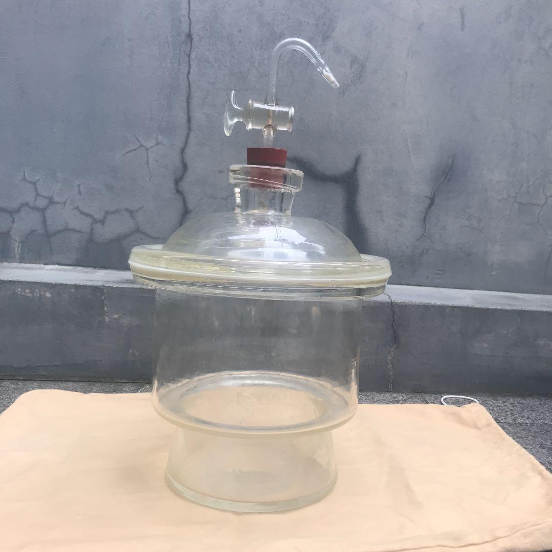 【希少価値】上口デシケーター ガラスの真空ポンプ付き ガラス瓶 実験器具
