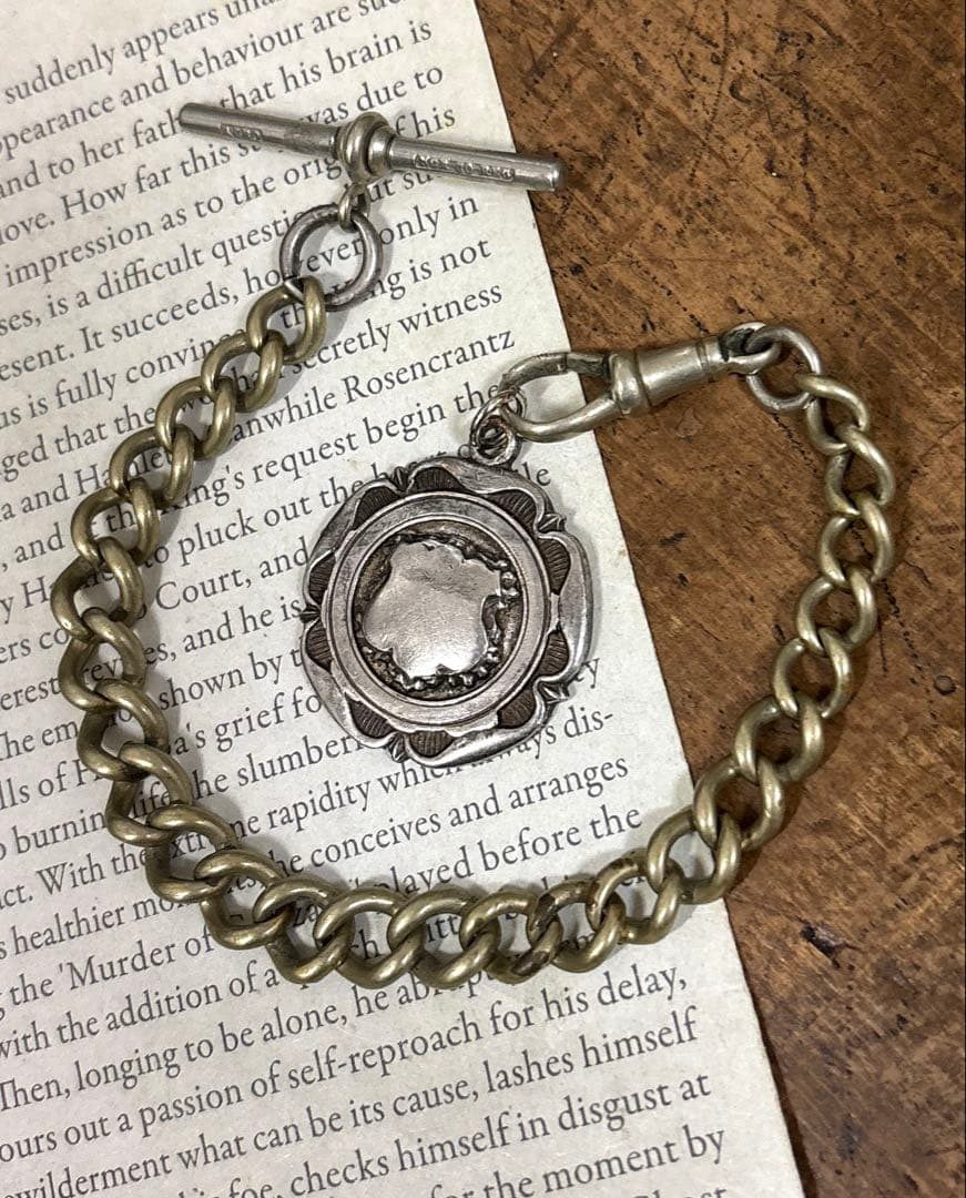 英国製 アンティークウォッチチェーン&ヴィンテージフォブ 紋章/メダリオン
