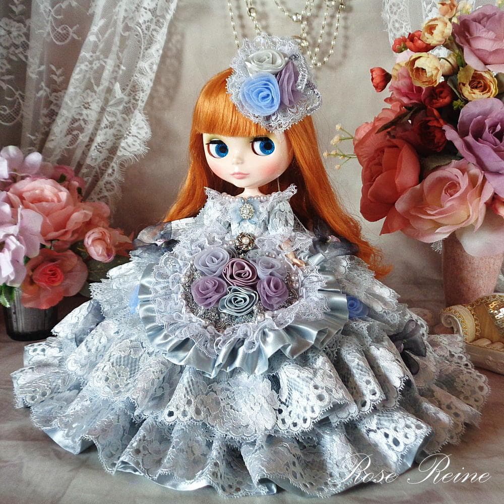 エリザベス女王 シャイニーグレー優雅な10段フリルドールドレス豪華4P