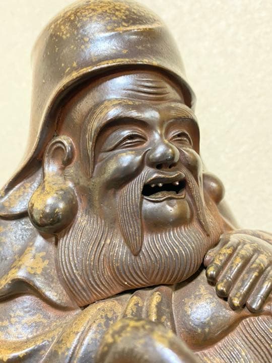 極上本歌 江戸期 古備前焼 寿老人鶴坐像 置物 胡麻肌 自然釉 床飾