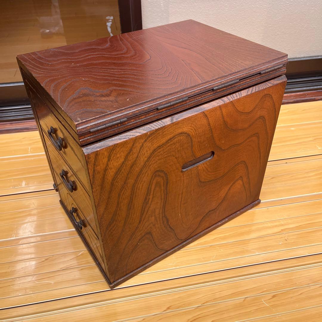 木製折りたたみ文机 ダークブラウン 3引き出し
