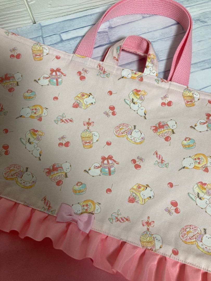 【大きめレッスンバッグ】シマエナガ☆スイーツ　ハンドメイド