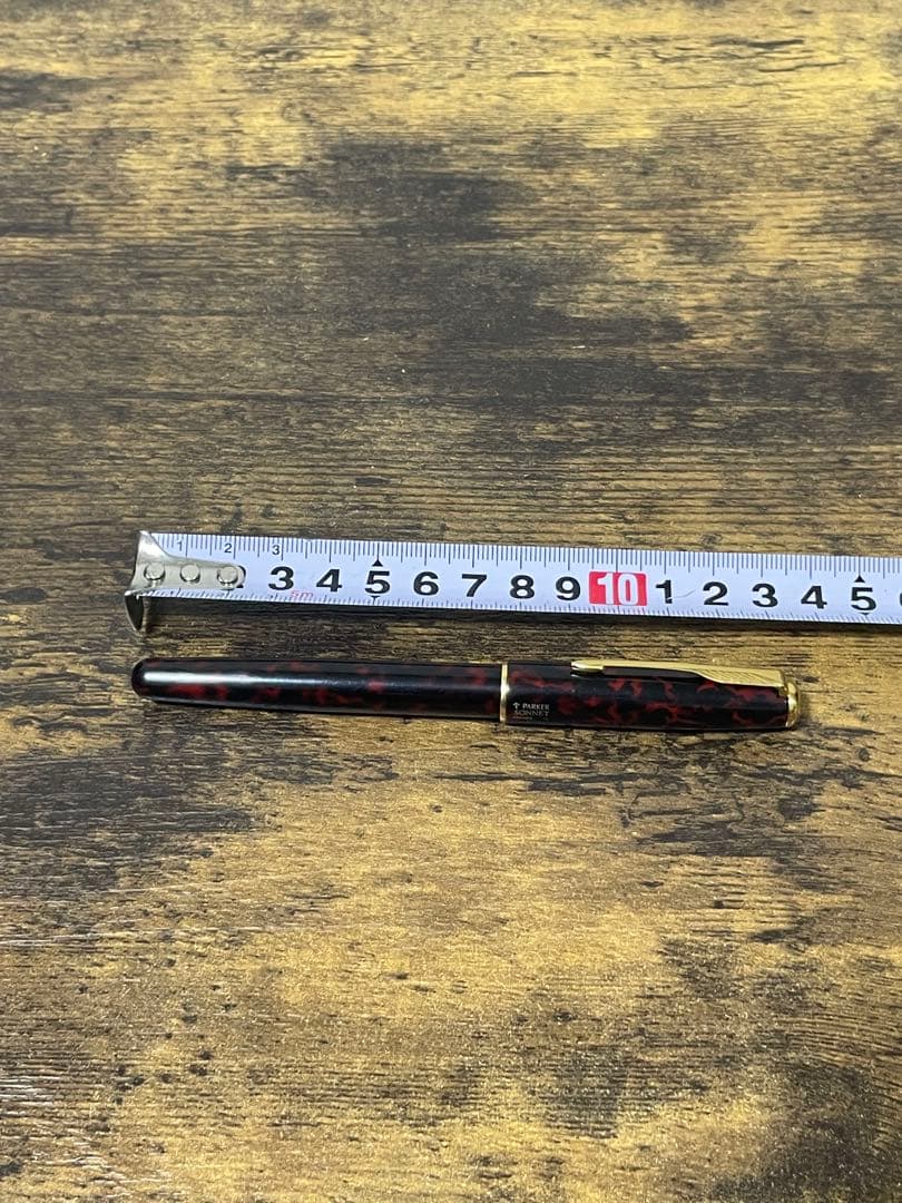 筆記確認＆洗浄済み　パーカー　ソネット　レッド　マーブル　18金　ゴールド　細字