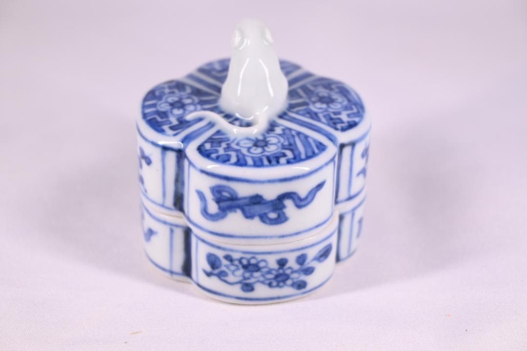 真作保証 表千家 即中斎 筆付 矢口永寿 作 染付 木瓜形 子 香合 茶道具