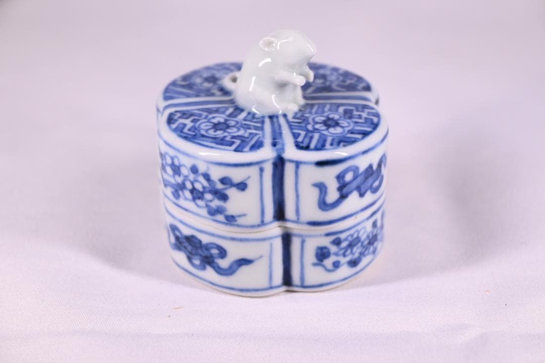 真作保証 表千家 即中斎 筆付 矢口永寿 作 染付 木瓜形 子 香合 茶道具