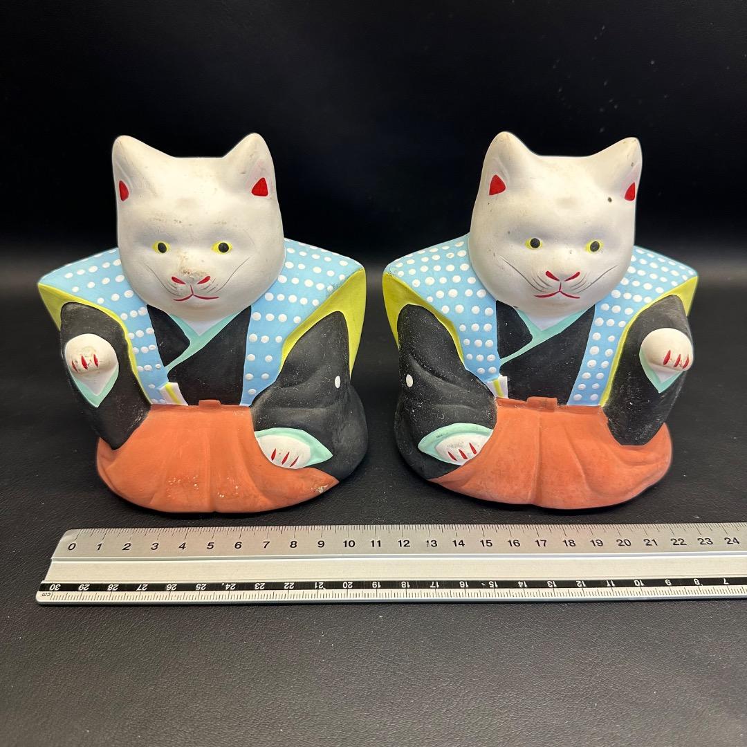 ♡Fb左1030 貴重 招き猫 招福猫 初辰猫 中猫左右一対 商売繁盛