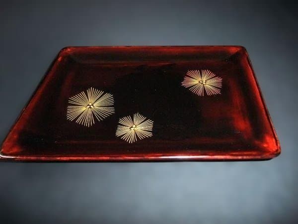 輪島塗 亀甲松 沈金 銘々皿 五枚 本漆器 天然木 茶道具 未使用 共箱