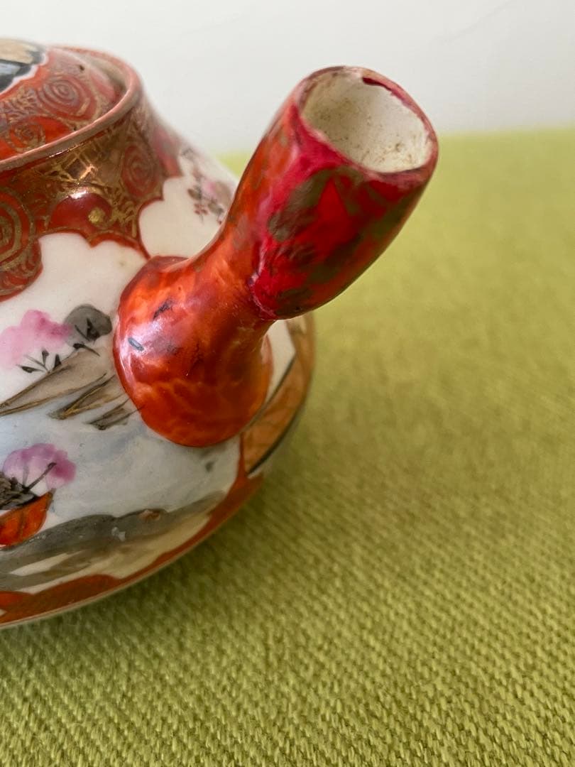 九谷焼　金彩赤絵　小茶器揃　急須と湯呑5客　骨董　(直し有り)