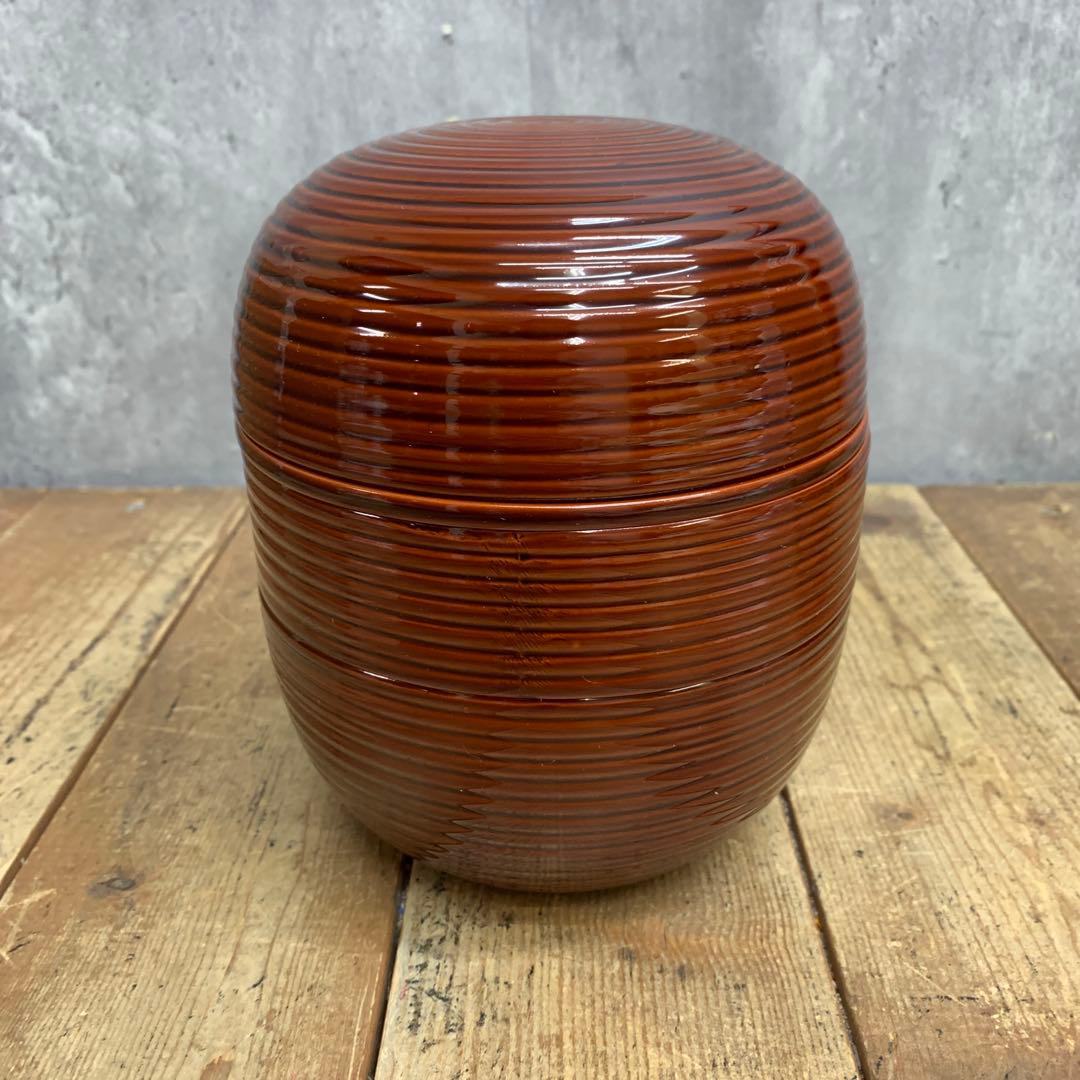 D-5③ 【極美品】伝統工芸 漆器 千筋 独楽型 三段重箱 蓋付き 漆塗り