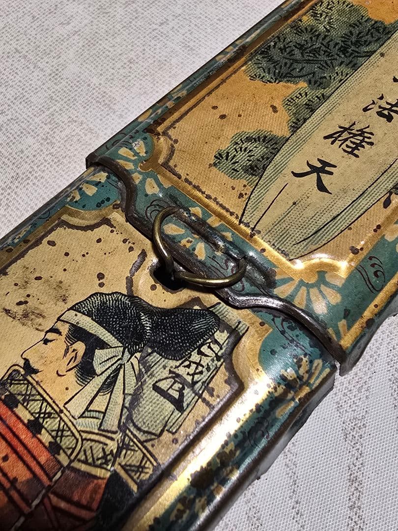 江戸.明治時代.ブリキ文房具入れ.金彩.楠正成.22.5cm×5.5cm.