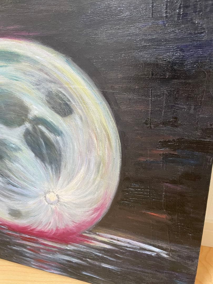 値引き中！油絵　月　幻想的な月の油彩画　はじまり　海　水　浮かぶ月